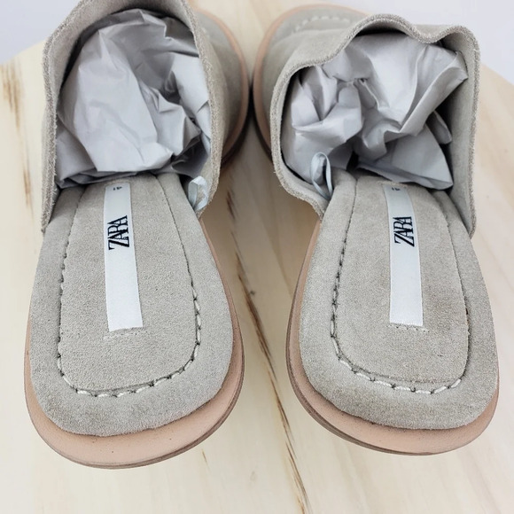 Zara Suede Leather Slide Sandal Kitty Heel Mule Shoes Women's Size 41 Taupe Gray - Picture 10 of 16
